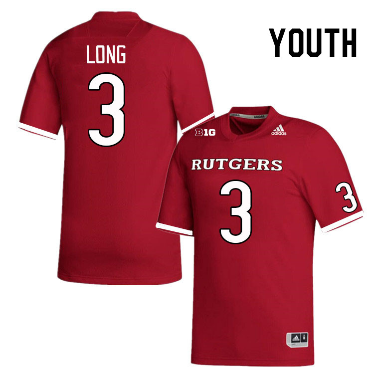 Youth #3 Chris Long Rutgers Scarlet Knights College Football Jerseys Stitched Sale-Scarlet - Click Image to Close